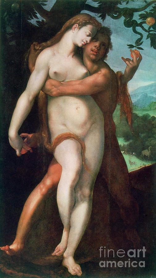 Adam And Eve, C1566-1611. Artist Drawing by Print Collector Adam And Eve, C1566-1611. Artist Drawing by Print Collector