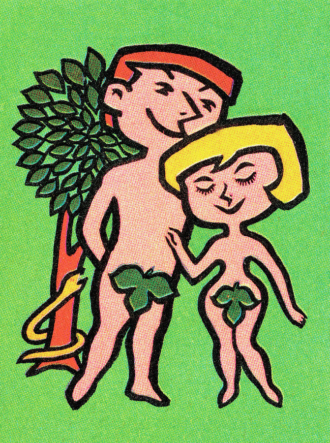 Vintage Drawing - Adam and Eve by CSA Images