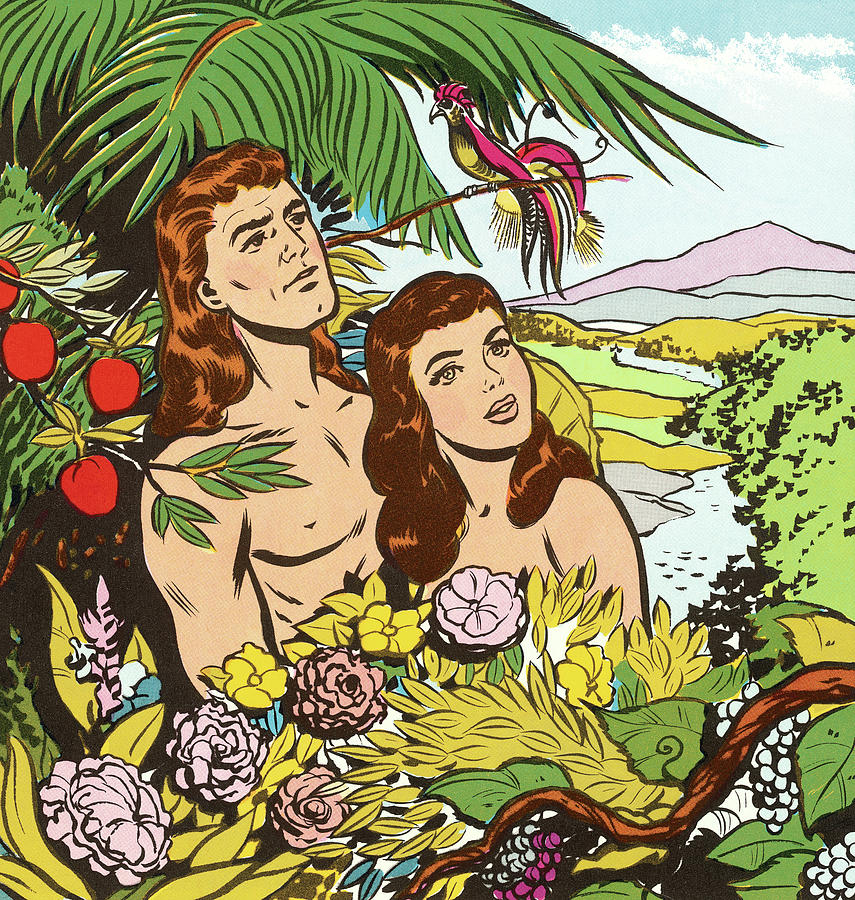 Parrot Drawing - Adam and Eve in Garden by CSA Images