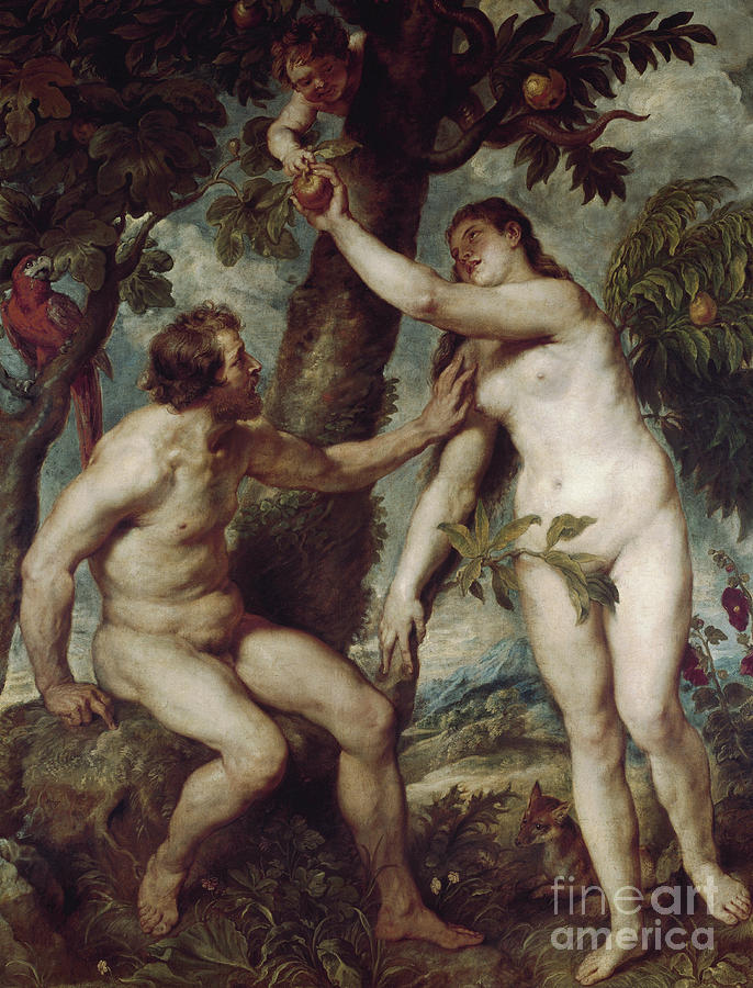 Titian Painting - Adam and Eve in the earthly paradise by Rubens