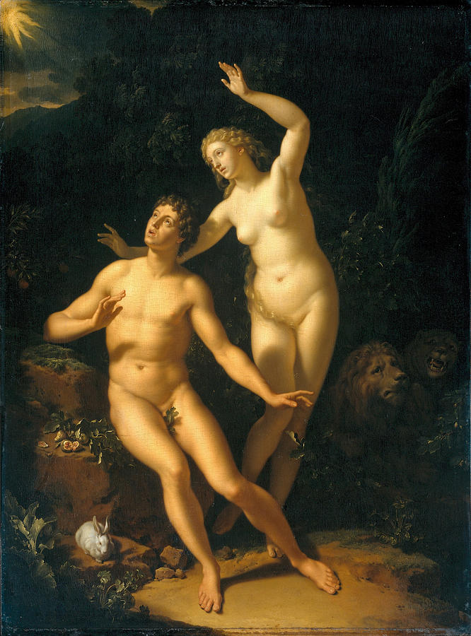Adam and Eve reproved by God Painting by Adriaen van der Werff