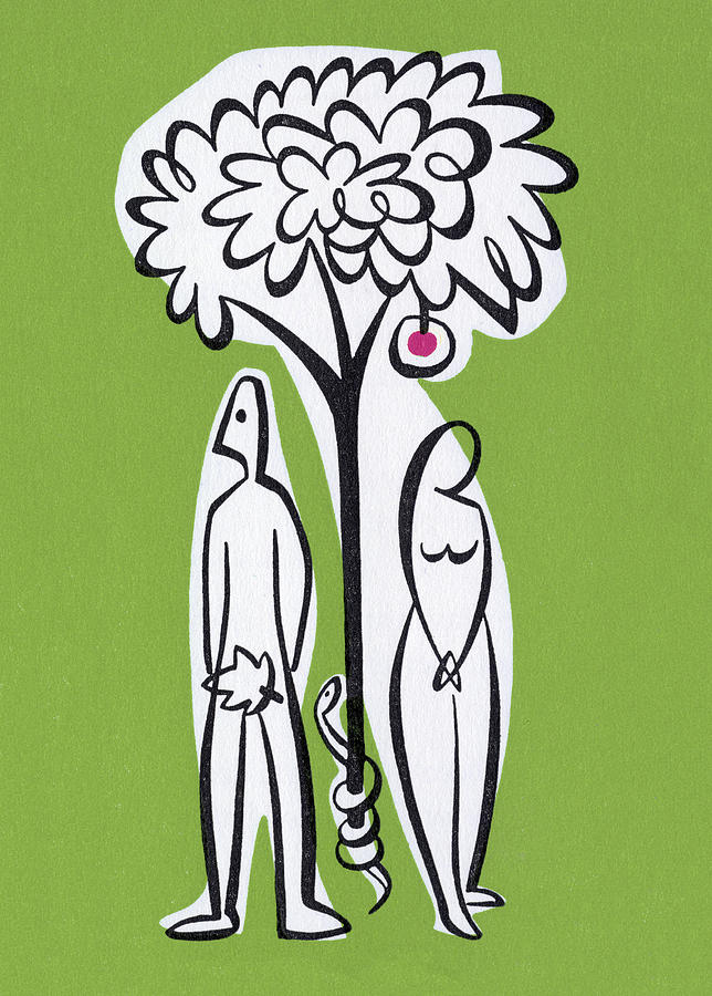 Abstract Drawing - Adam and Eve Under Apple Tree by CSA Images