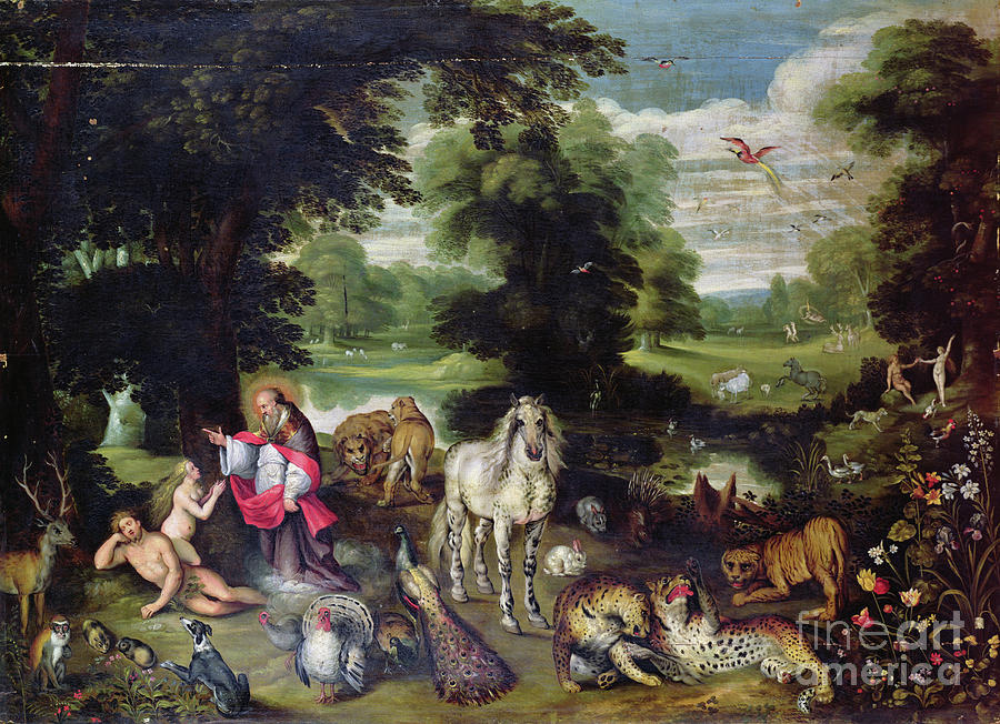 Genesis Painting - Adam And Eve With God In The Garden Of Eden And The Story Of The Fall by Jan The Elder Brueghel by Jan The Elder Brueghel