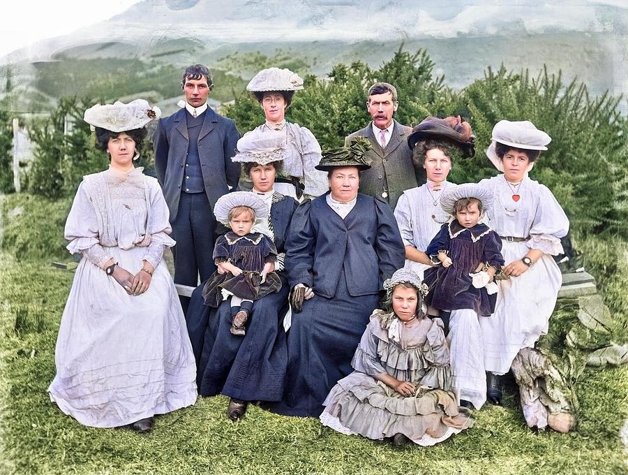 Adam Maclay - Family Group Including Children In The Countryside, 1905-26 Colorized By Ahmet Asar Painting