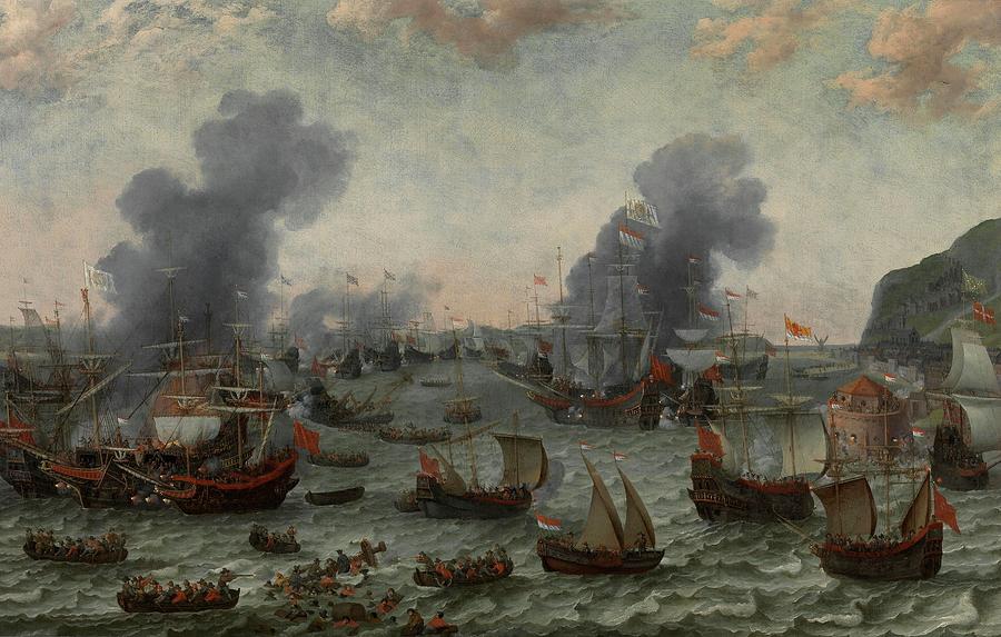 Adam Willaerts / The Battle of Gibraltar, 25 April 167, ca. 1617, Dutch School. Painting by Adam Willaerts -1577-1664-