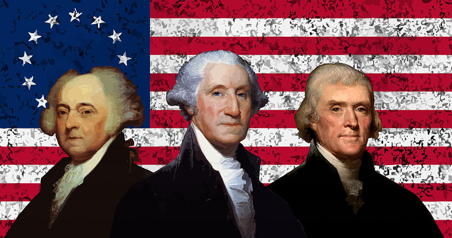 Thomas Jefferson Digital Art - Adams, Washington, and Jefferson - Betsy Ross Flag Graphic  by War Is Hell Store
