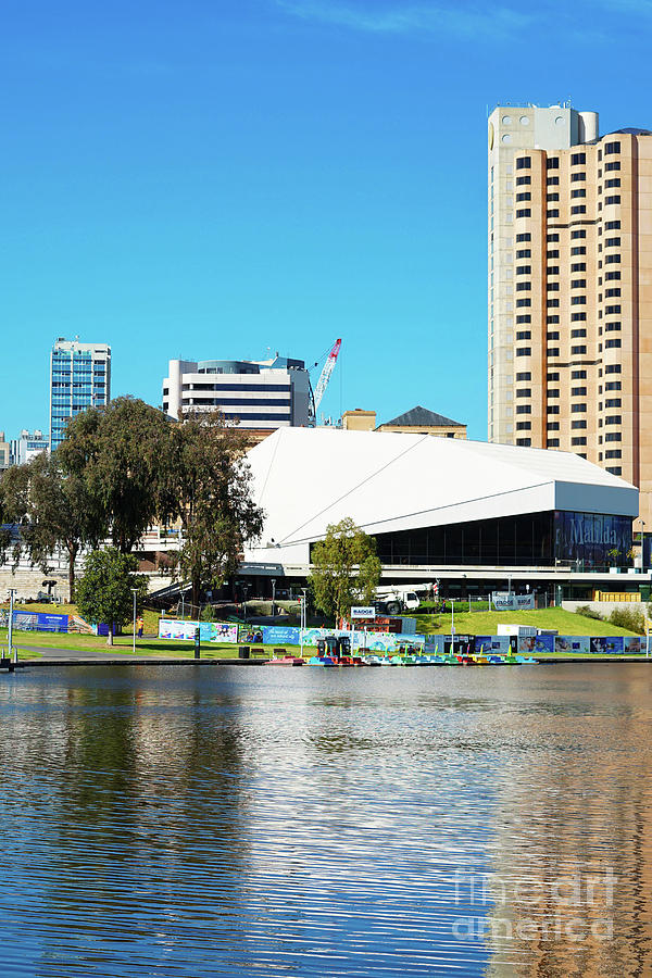Adelaide South Australia Riverbank City skyline vertical. Photograph by Milleflore Images