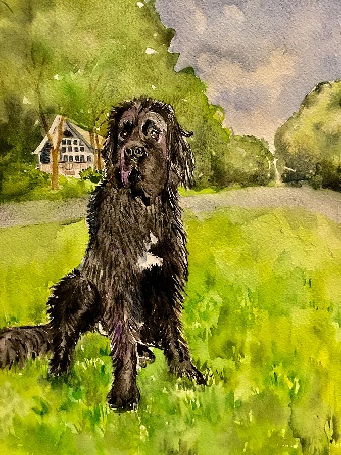 Dog Painting - Adeline Guarding the Lakehouse by Kathy Sievering