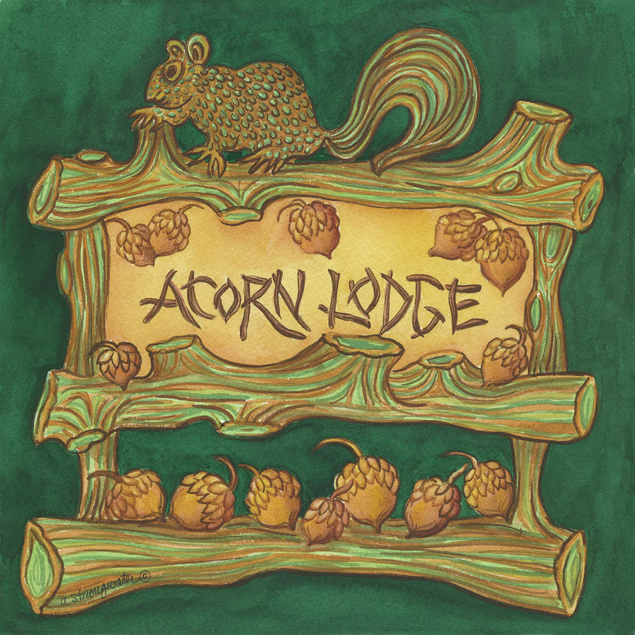 Sign Painting - Adirondack Acorn Lodge by Andrea Strongwater