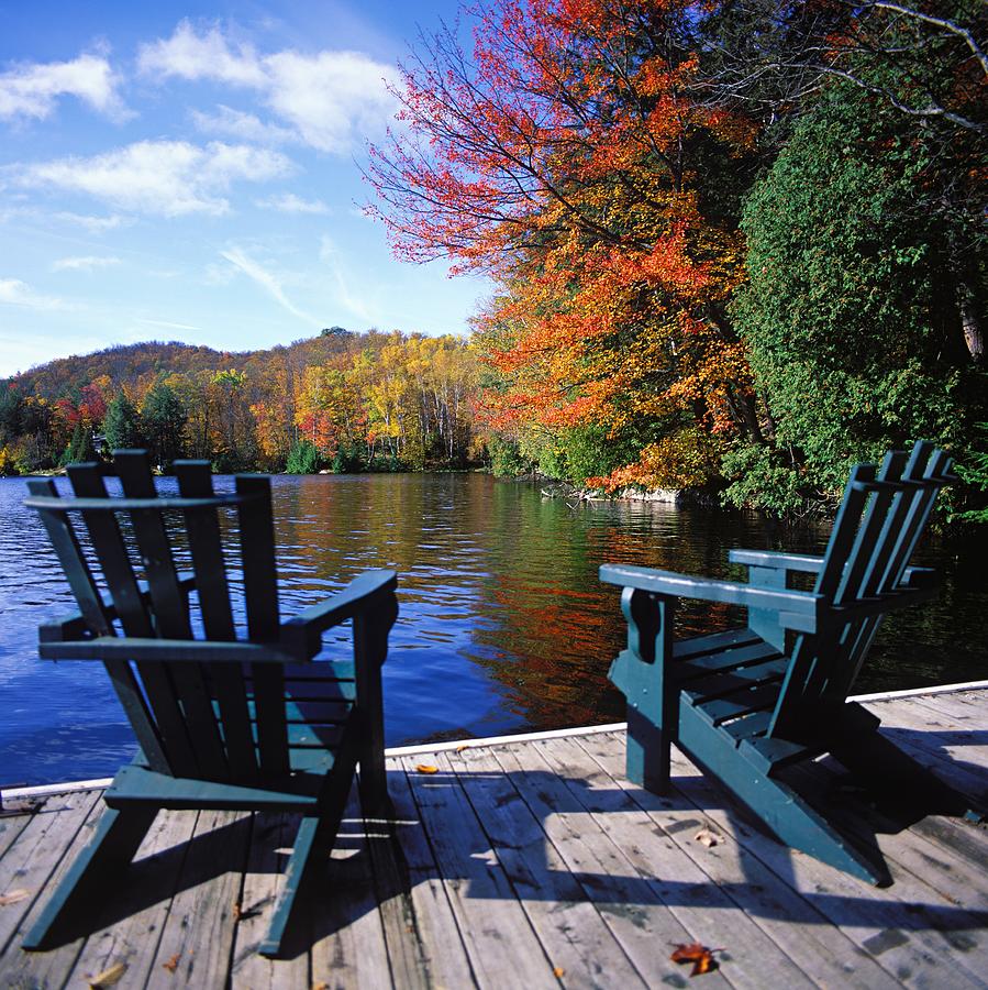 Adirondack Chairs Facing Lake Digital Art by Alberto Biscaro