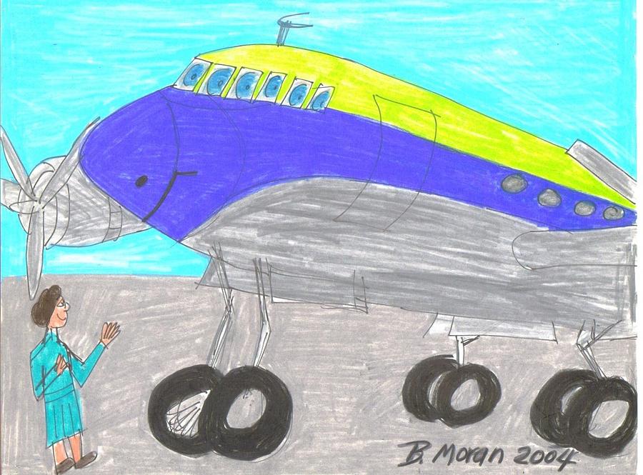 Airplane Drawing - Admiration by Barb Moran