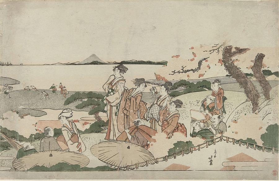 Admiring The Cherry Blossom At Gotenyama, Katsushika Hokusai, 1808 - 1812 Painting