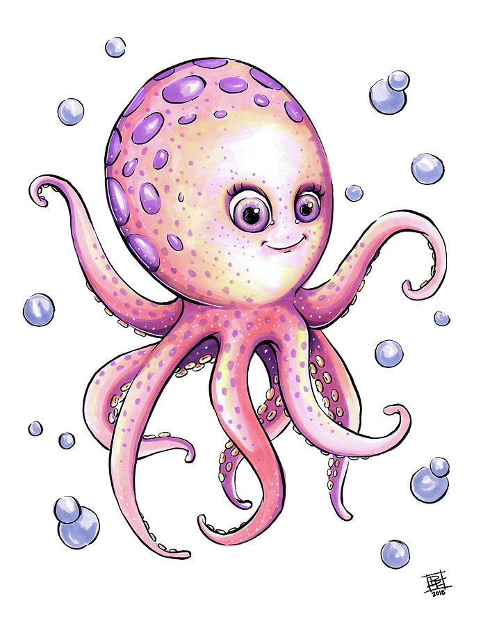 Adorable Octopus Drawing by Billi French
