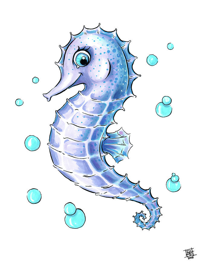 Adorable Seahorse Drawing by Billi French