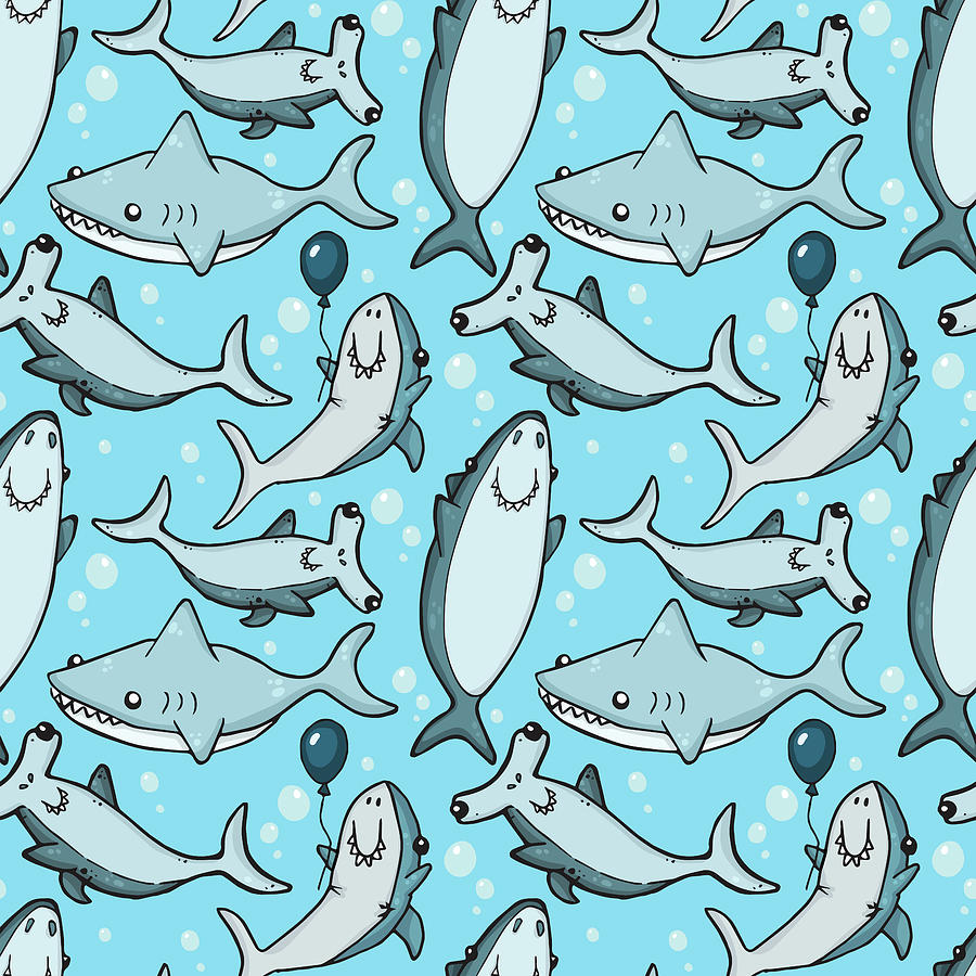 Animal Digital Art - Adorable Shark Party Pattern by Lauren Ramer