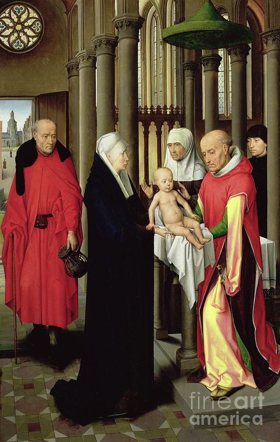 Adoration Of The Magi: Right Wing Of Triptych, Depicting The Presentation In The Temple, C.1470-72 Painting by Hans Memling