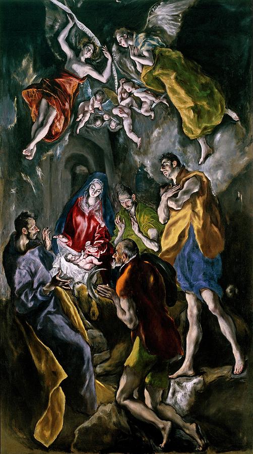 Adoration of the Shepherds, 1612-1614, Spanish School, Oil on canvas, 319 cm x 180 c... Painting by El Greco -1541-1614-