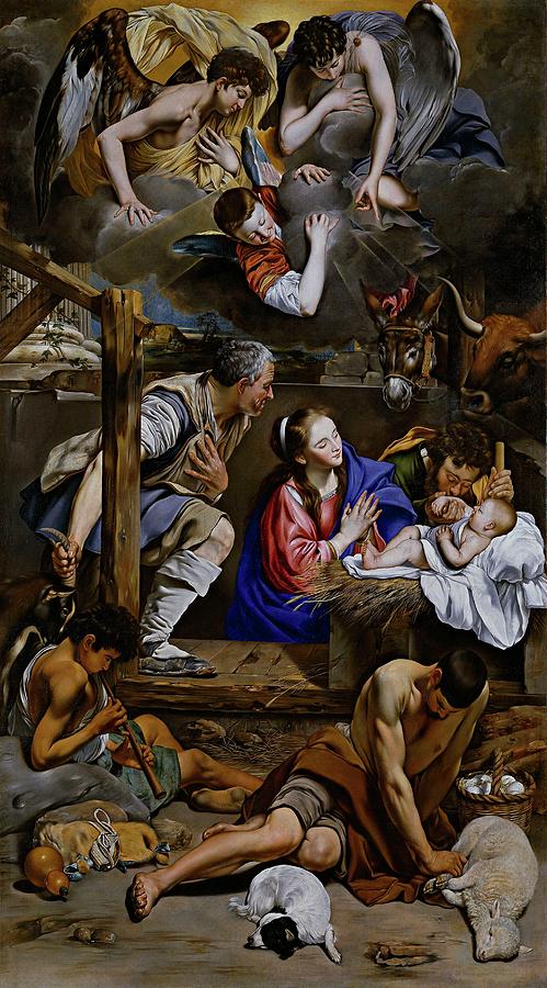 Adoration of the Shepherds, 1612-1614, Spanish School, Oil on canvas... Painting by Juan Bautista Maino -1569-1649-