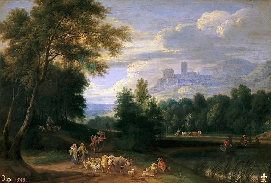Adriaen Fransz Boudewijns Landscape with Shepherds, Second half 17th century, Early 18th century. Painting by Adriaen Frans Boudewyns -1644-1711-