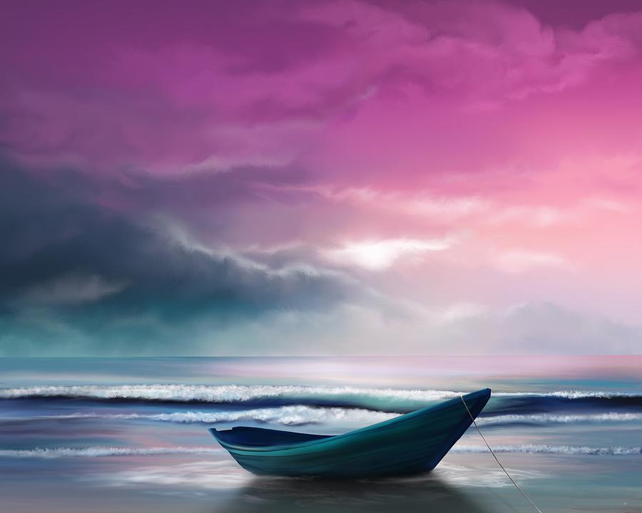 Adrift Under A Glowing Sky Painting by Mark Taylor