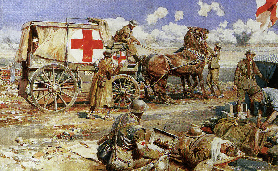 Advanced Dressing Station on the Western Front Painting by Fortunino Mantania