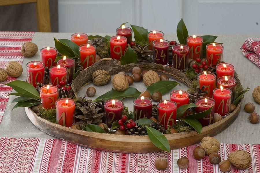 Advent Calendar Wreath With 24 Numbered Candles Photograph by Friedrich Strauss