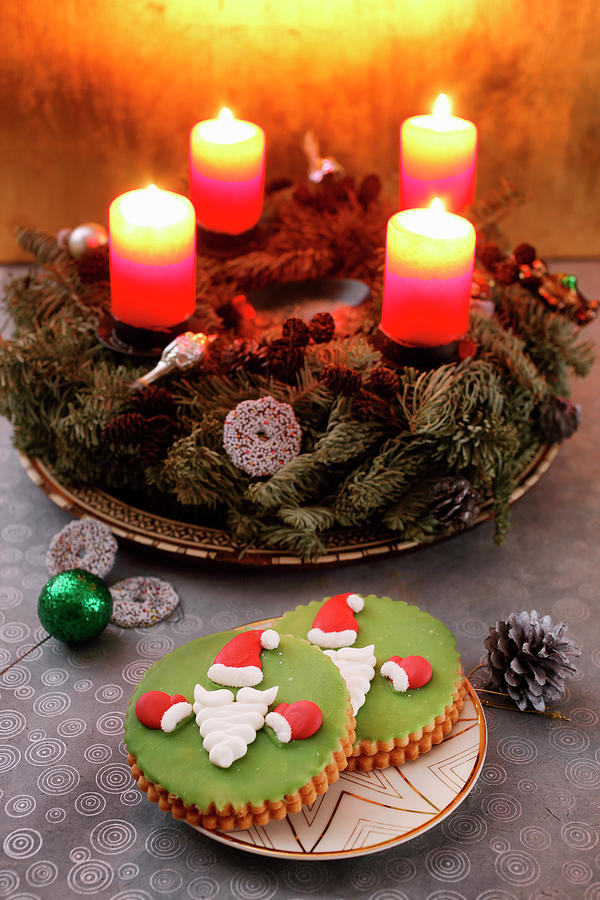Advent Wreath And Christmas Cookies Photograph by Petr Gross