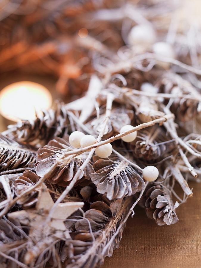 Advent Wreath Made From Pine Cones And Snowberries Photograph by Eising Studio - Food Photo & Video