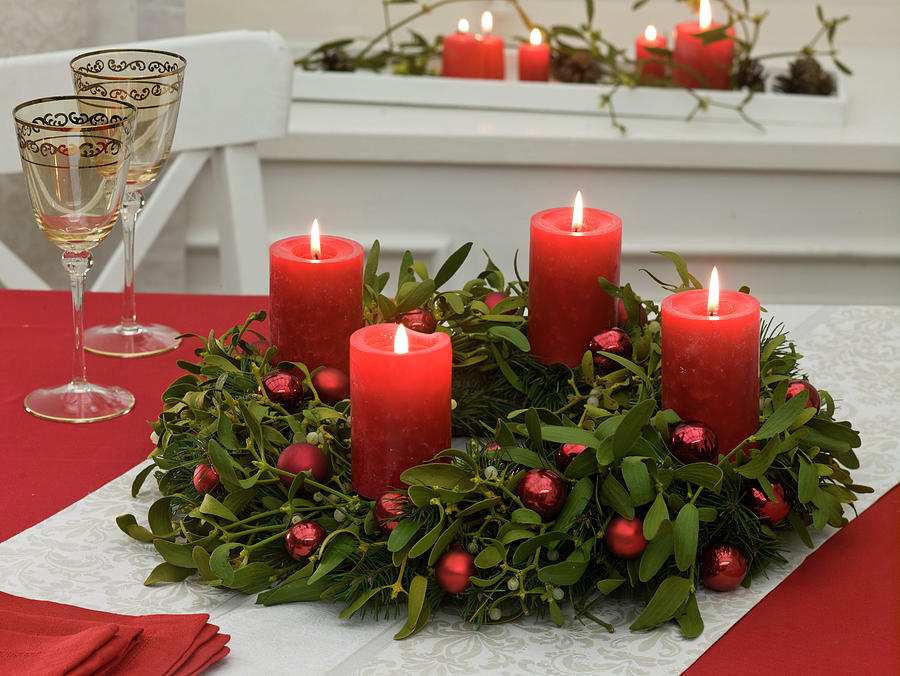 Advent Wreath Made Of Viscum Album With Red Candles And Balls Photograph by Friedrich Strauss