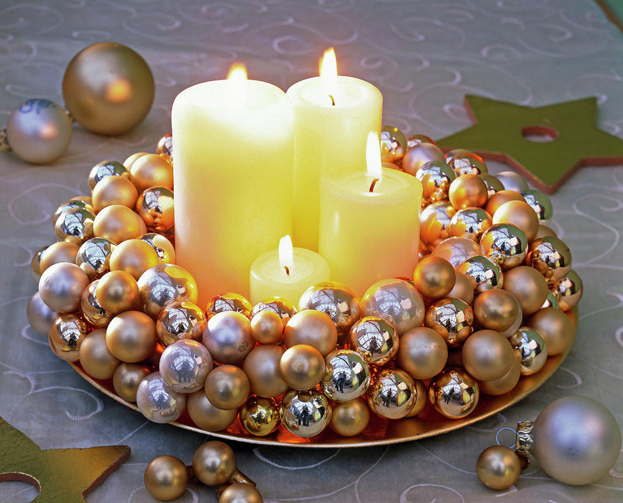 Advent Wreath Of Small Golden And Silver Christmas Tree Balls Photograph by Friedrich Strauss