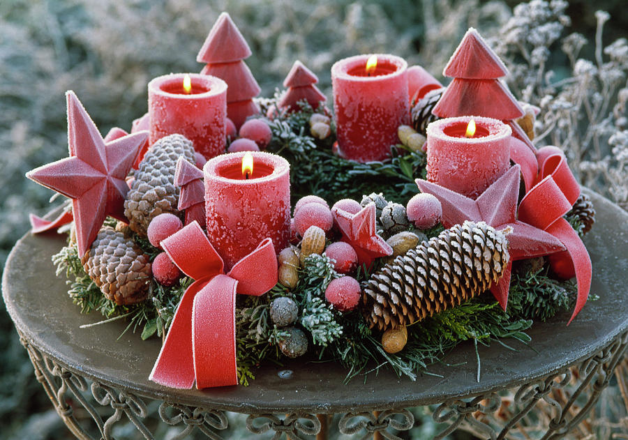 Advent Wreath Of Various Coniferous Branches, Cones, Nuts Photograph by Friedrich Strauss