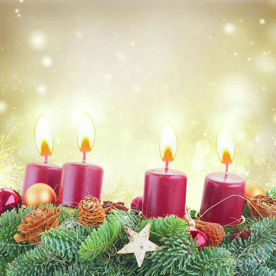 Advent Wreath With Burning Candles Photograph
