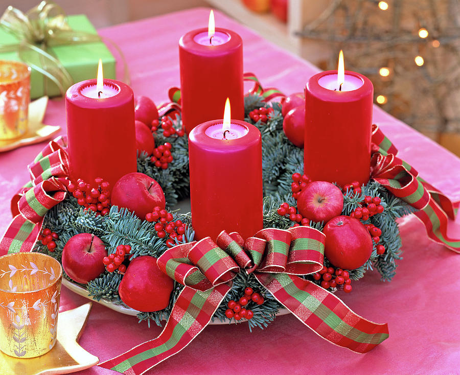Advent Wreath With Ilex And Apples Photograph by Friedrich Strauss