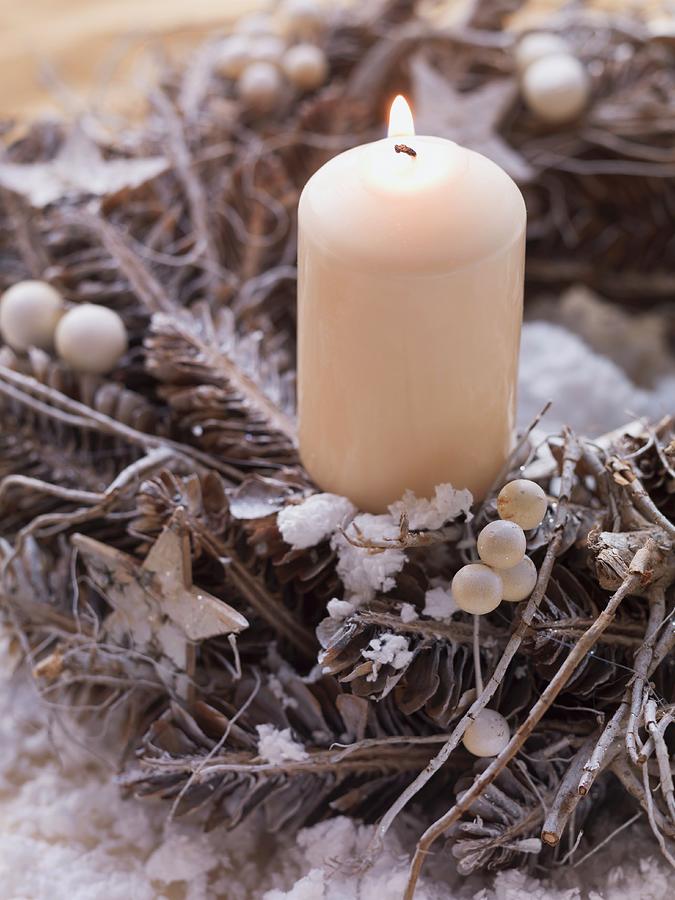 Advent Wreath With One Candle Photograph by Eising Studio - Food Photo & Video
