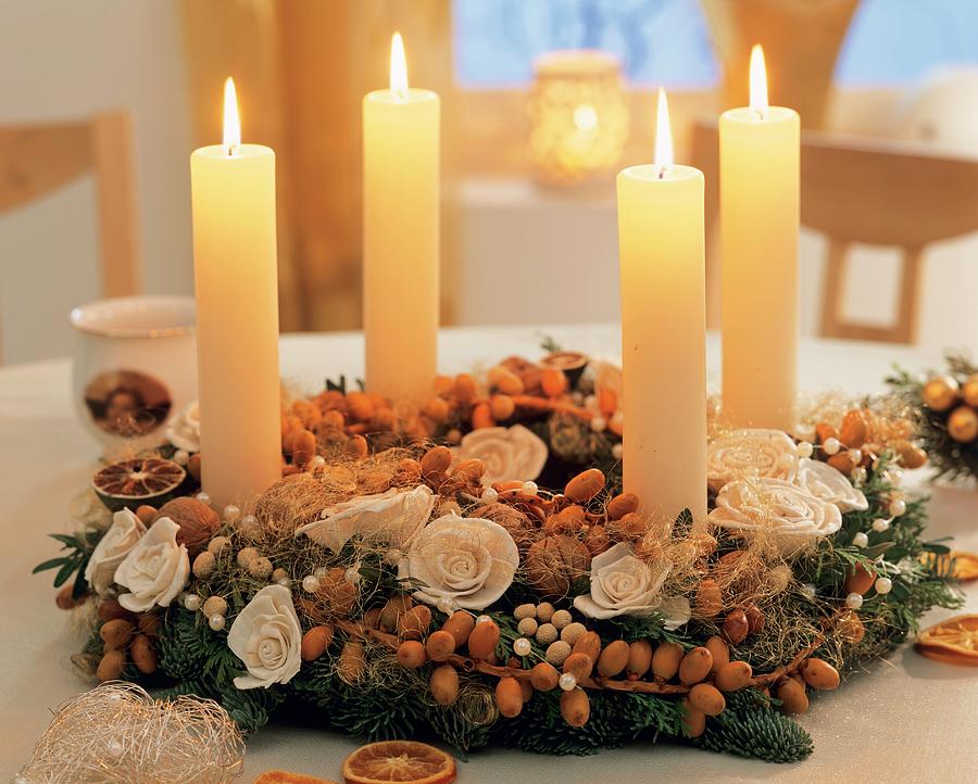 Advent Wreath With White Candles And Dates Photograph by Friedrich Strauss