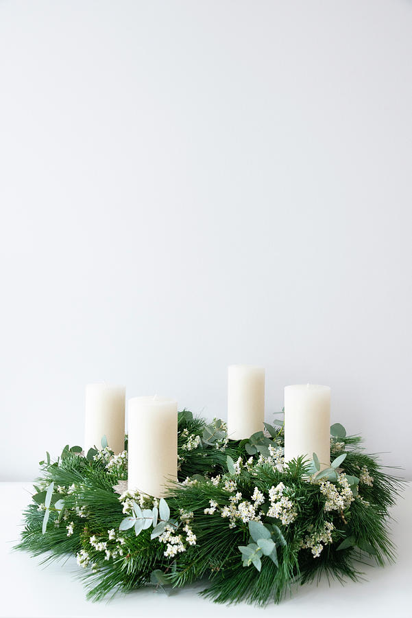 Advent Wreath With White Pillar Candles Photograph by Alexandra Dost