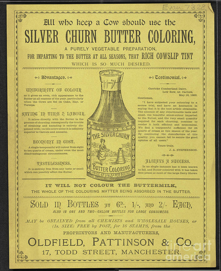 Advert For Silver Churn Butter Colouring, 1886 Drawing by English School