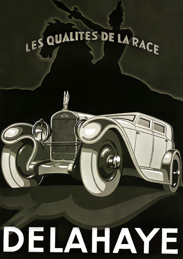 Advertisement For 1930 Delahaye Original French Art Deco Illustration Mixed Media by Retrographs