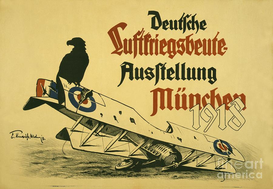 Airplane Drawing - Advertisement For An Exhibition deutsche Luftskriegsbeute Ausstellung München, 1918 Pub. 1918 by Emil Kneiss