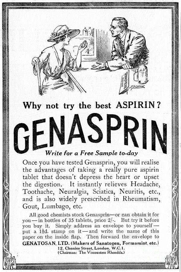 Advertisement For Genasprin Drawing by Print Collector