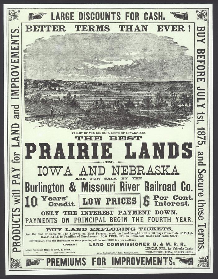 Landscape Drawing - Advertisement For The best Prairie Lands by American School