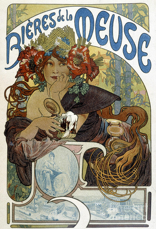 Alphonse Mucha Drawing - Advertising For The Beer Of The Meuse. Illustration Of Mucha by Alphonse Marie Mucha