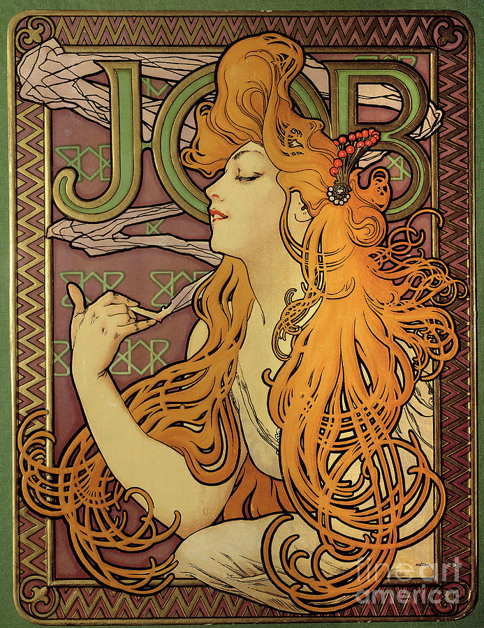 Alphonse Mucha Drawing - Advertising For The Brand Of Papers A Cigarette “” Job””, Lithography By Alphonse Mucha by Alphonse Marie Mucha