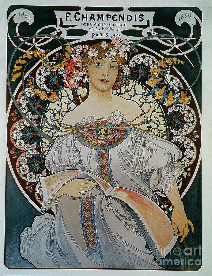 Alphonse Mucha Painting - Advertising For The Printer-publisher F. Champenois - By Mucha, 1898. by Alphonse Marie Mucha