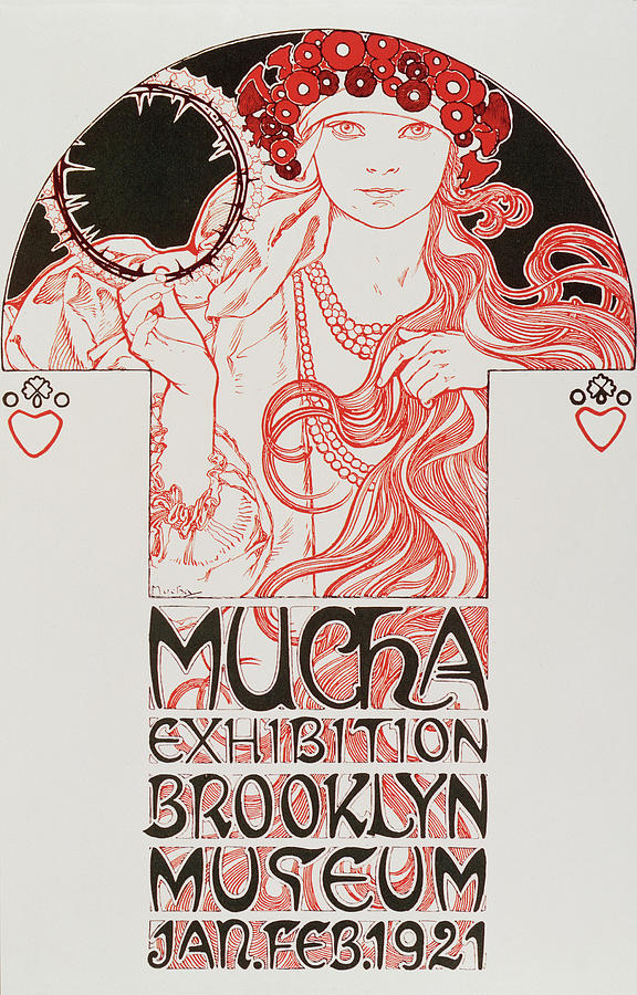Advertising Poster By Alphonse Mucha Mucha Exhibition, Brooklyn Museum, 1921 Drawing by Alphonse Marie Mucha