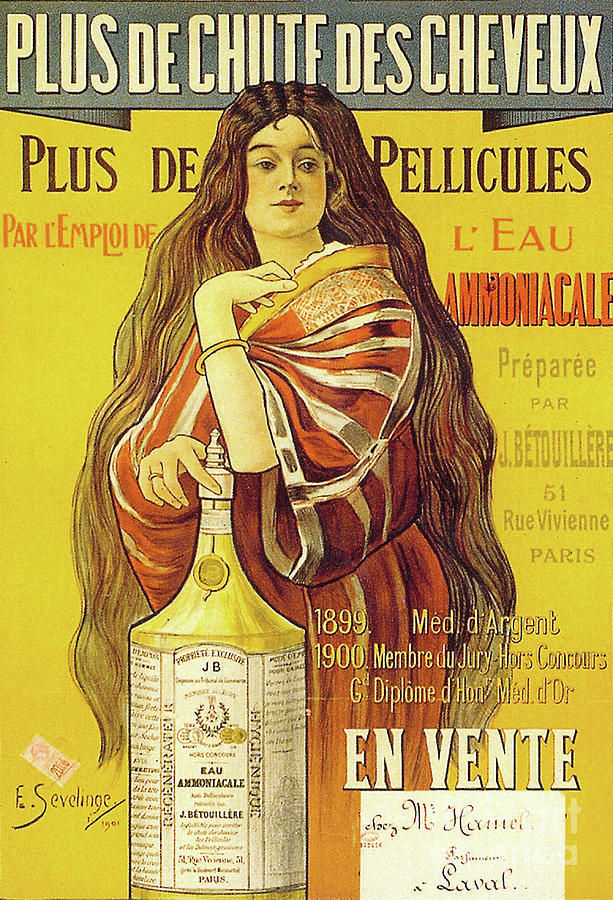 Advertising Poster For Ammoniacale Water, To Prevent Hair Fall Out And Dandruff 1901 Painting by Emil Sevelinge