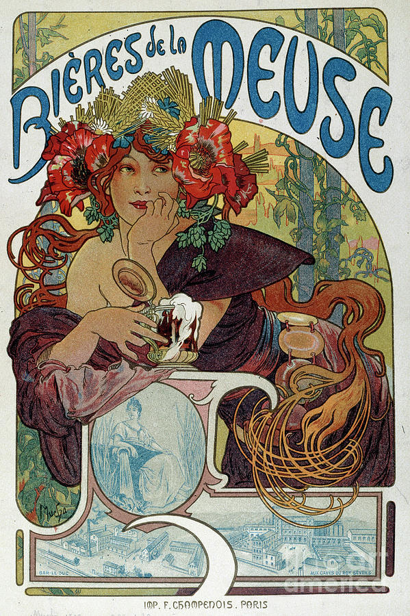 Alphonse Mucha Drawing - Advertising Poster For “” Les Bieres De La Meuse”” Illustrated By Alphonse Mucha by Alphonse Marie Mucha