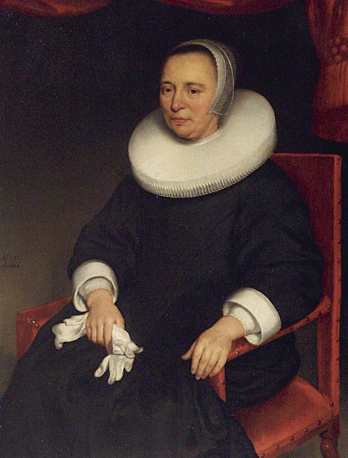 Space Painting - Aelbert Cuyp PORTRAIT OF LADY, SEATED THREE-QUARTER LENGTH, WEARING A BLACK DRESS WITH A WHITE RUFF by Celestial Images
