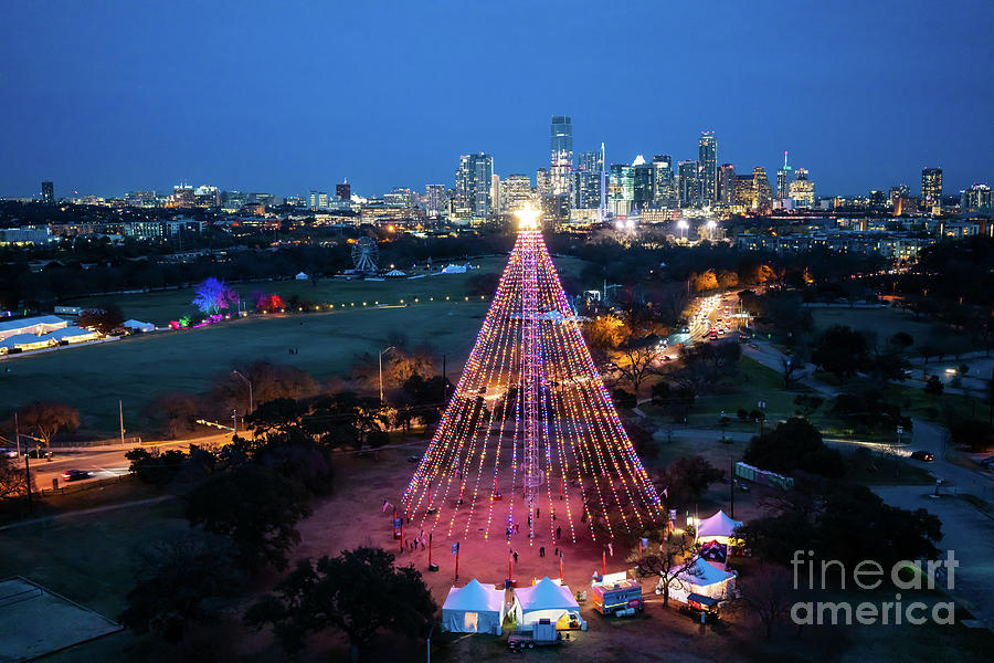 Aerial Austin Zilker Christmas Tree Photograph by Bee Creek