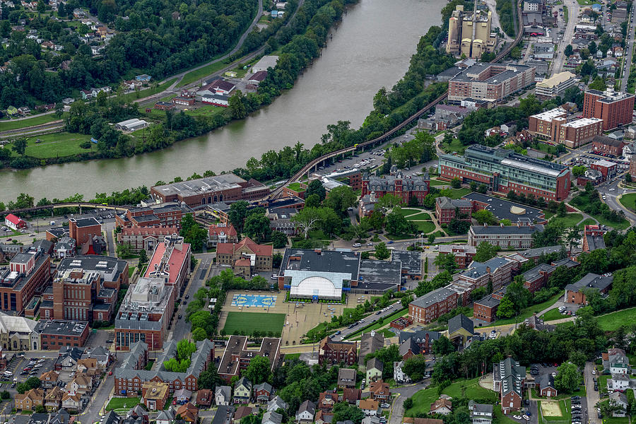 Morgantown Photograph - Aerial downtown campus West Virginia University by Dan Friend
